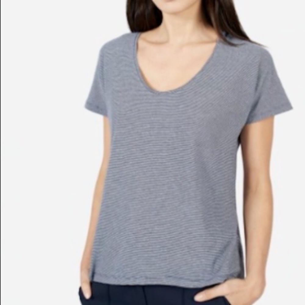 EVERLANE | V Neck Short  Sleeve Pinstripe Top